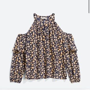 Skies Are Blue Silk Cold Shoulder Blouse